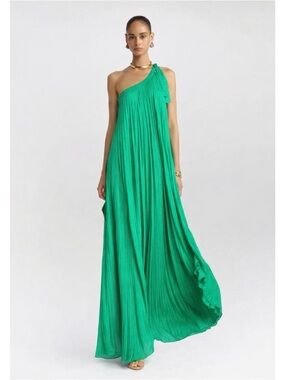 BCBGMaxAzria | One-Shoulder Abee Pleated Maxi Dress in Emerald ~ XXS